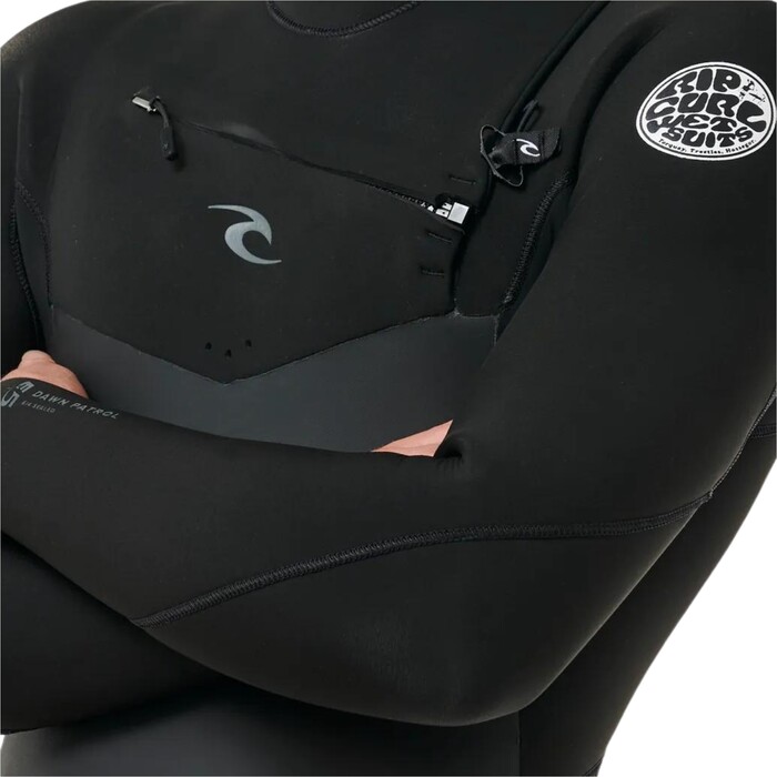 2024 Rip Curl Mens Dawn Patrol 5/4mm Hooded Chest Zip Wetsuit 155MFS - Black